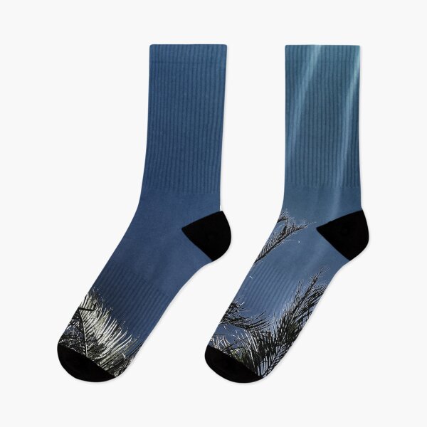 Item preview, Palm Fronds in Silvery Silhouette against Dark Dusty Blue Background - Night Botanical Tropicalcore designed and sold by Beachy.