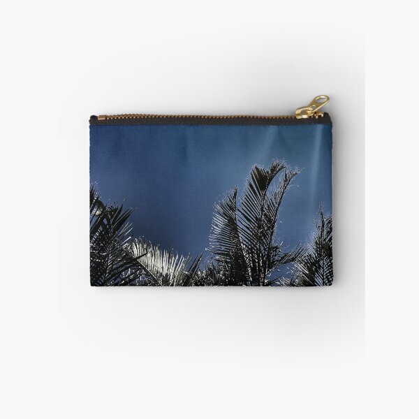 Item preview, Palm Fronds in Silvery Silhouette against Dark Dusty Blue Background - Night Botanical Tropicalcore designed and sold by Beachy.