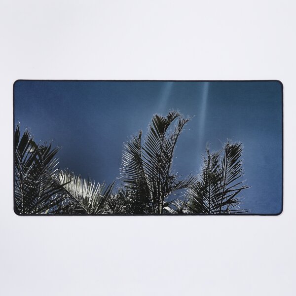 Item preview, Palm Fronds in Silvery Silhouette against Dark Dusty Blue Background - Night Botanical Tropicalcore designed and sold by Beachy.