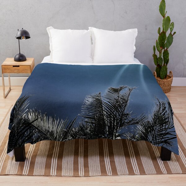 Item preview, Palm Fronds in Silvery Silhouette against Dark Dusty Blue Background - Night Botanical Tropicalcore designed and sold by Beachy.