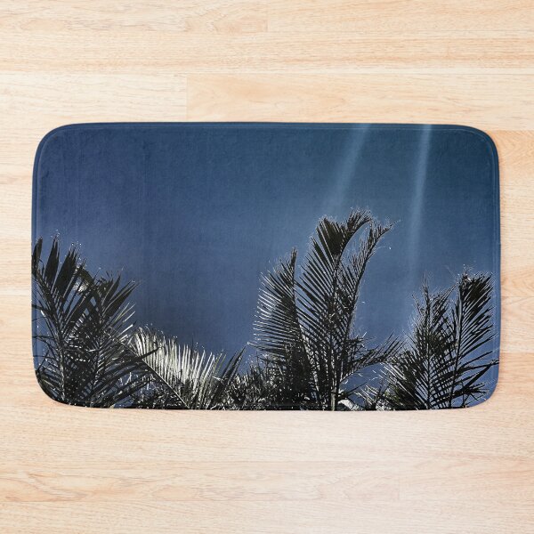 Item preview, Palm Fronds in Silvery Silhouette against Dark Dusty Blue Background - Night Botanical Tropicalcore designed and sold by Beachy.