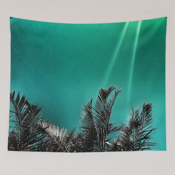Item preview, Tropical Palm Fronds - Coastal Teal - Summer Sun Streaks - Tropicalcore designed and sold by Beachy.
