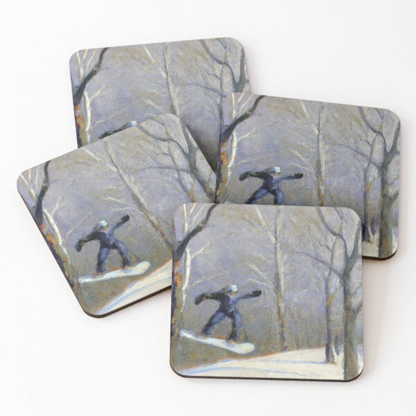 Item preview, Winter scene with snowboarder: Impressionist oil painting designed and sold by betes-etranges.