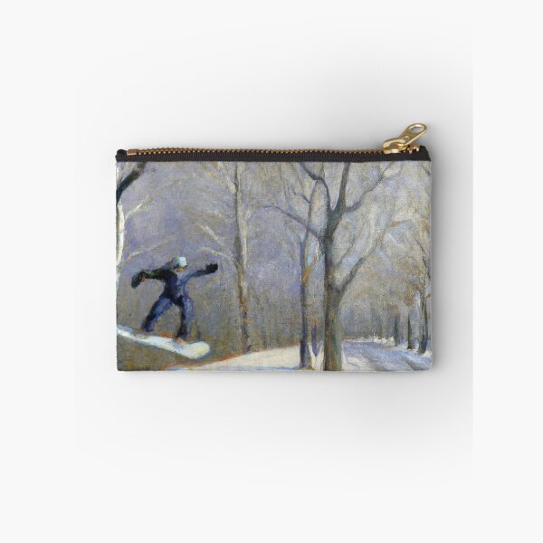 Item preview, Winter scene with snowboarder: Impressionist oil painting designed and sold by betes-etranges.