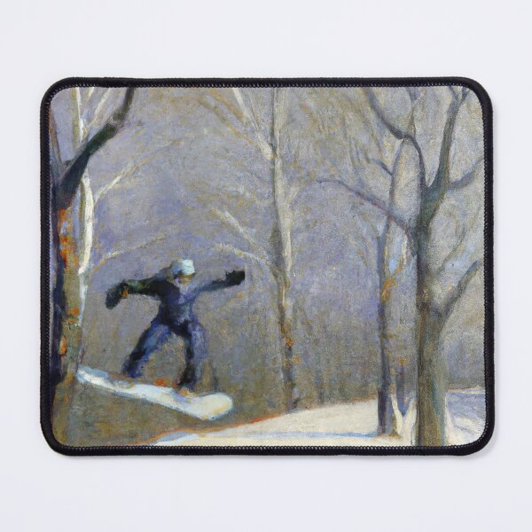 Item preview, Winter scene with snowboarder: Impressionist oil painting designed and sold by betes-etranges.