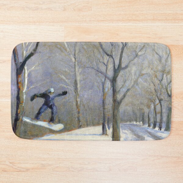 Item preview, Winter scene with snowboarder: Impressionist oil painting designed and sold by betes-etranges.