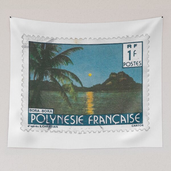 Item preview, Full Moon Rising over Bora Bora Vintage French Polynesia Stamp designed and sold by yousufi.