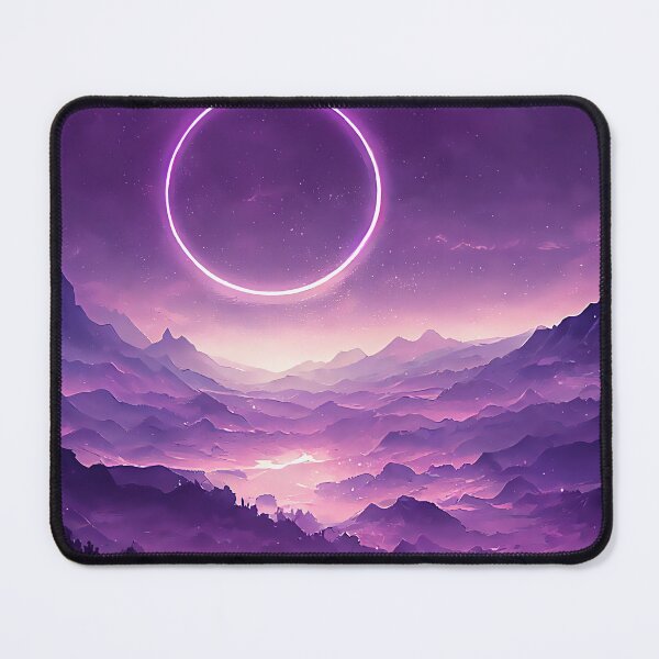 Aperçu de l'œuvre Supermoon Eclipse fantasy Purple Mountains Landscape - Genshin Impact Symbol Element Electro Lightning - Inazuma créée et vendue par Fregoulix.