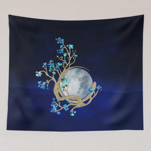 Item preview, Blue Sakura Blossom Zen Moon designed and sold by k9printart.