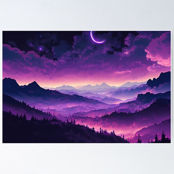 Item preview, Anime Fantasy Purple Mountains Landscape - Genshin Impact Symbol Element Electro Lightning - Inazuma designed and sold by Fregoulix.