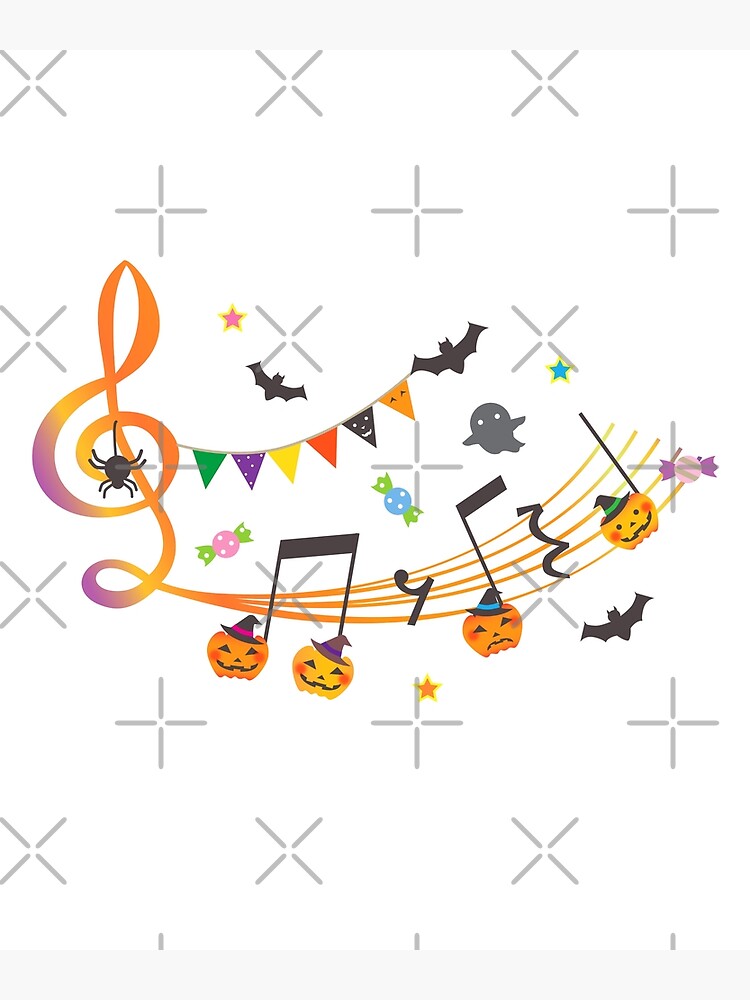 "Funn Halloween Music Notes Pumpkin Spider Bats Art" Poster by