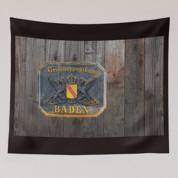 Item preview, old cast sign, Grand Duchy of Baden in front of a rustic wooden wall designed and sold by Jürgen Wiesler.