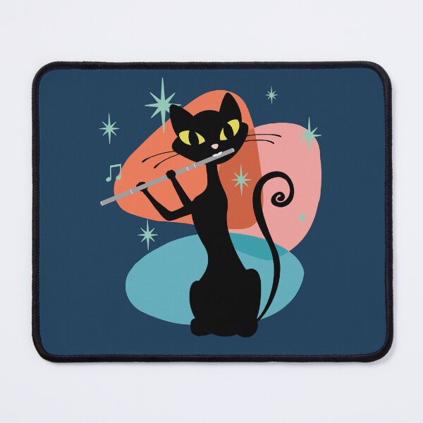 Item preview, Retro Cat Flutist, Elegant Mid Century Cat Playing Flute designed and sold by Jazznote.