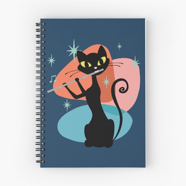 Item preview, Retro Cat Flutist, Elegant Mid Century Cat Playing Flute designed and sold by Jazznote.