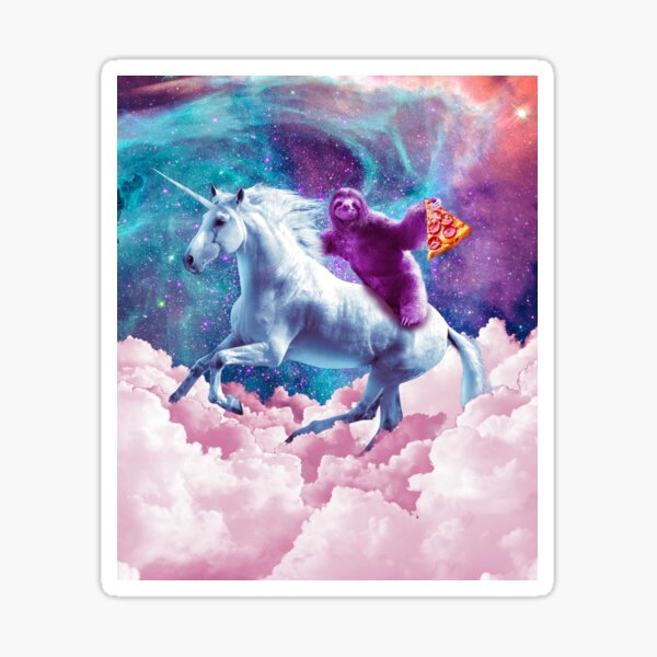 Space Sloth On Unicorn - Sloth Pizza Sticker