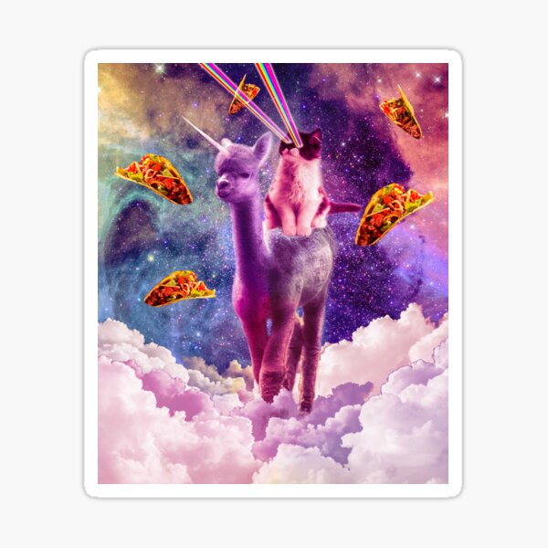 Cosmic Cat Riding Alpaca Unicorn Sticker