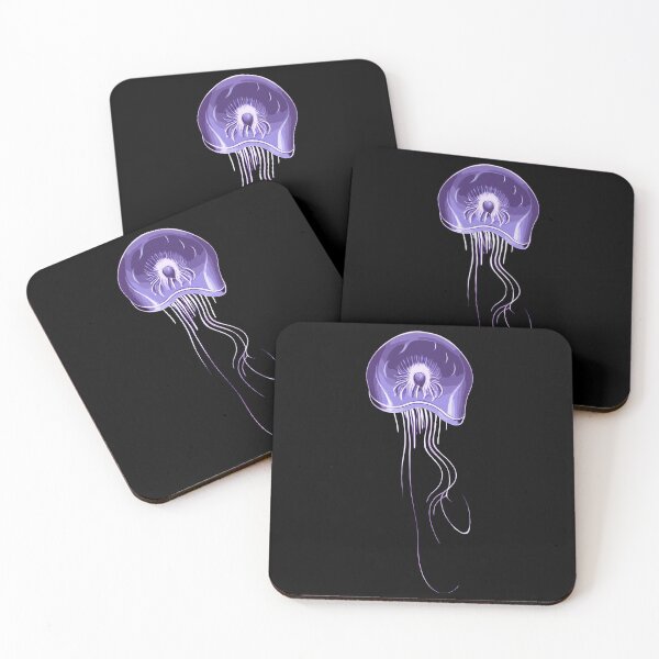 Item preview, Purple jellyfish stylised drawing with long tentacles. Black background. designed and sold by janesg.