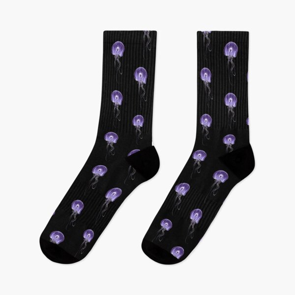 Item preview, Purple jellyfish stylised drawing with long tentacles. Black background. designed and sold by janesg.