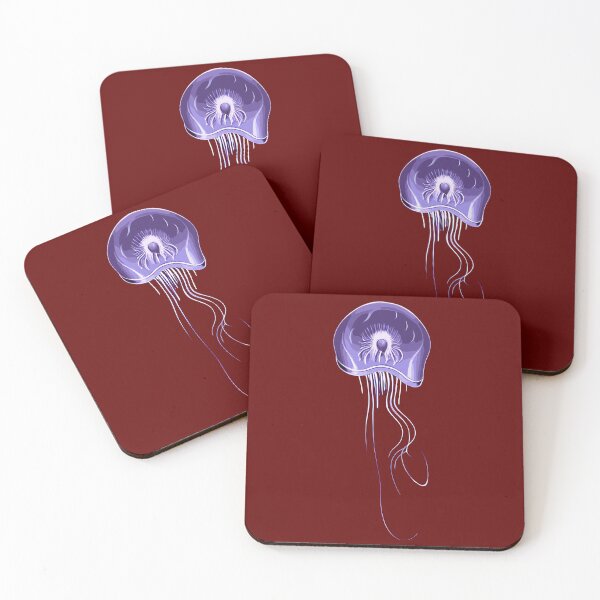 Item preview, Purple jellyfish stylised drawing with long tentacles. Red background. designed and sold by janesg.