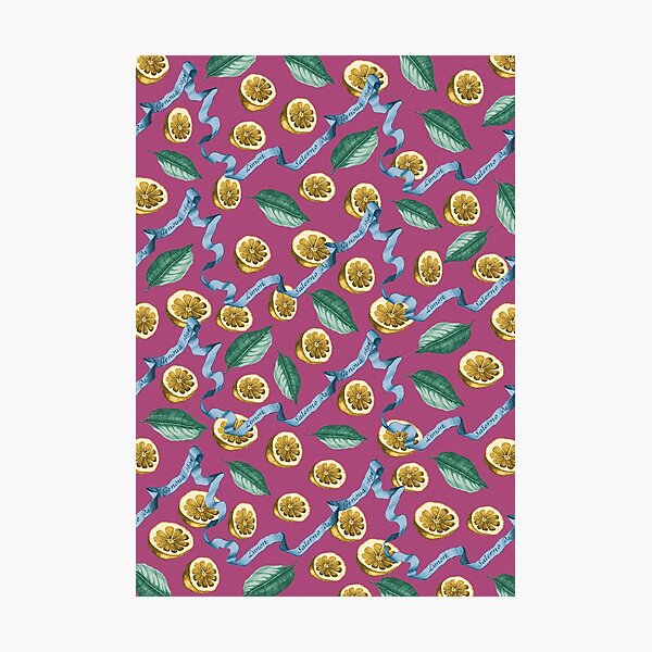 Lemons and Blue Stripes Pattern #createarthistory Photographic Print