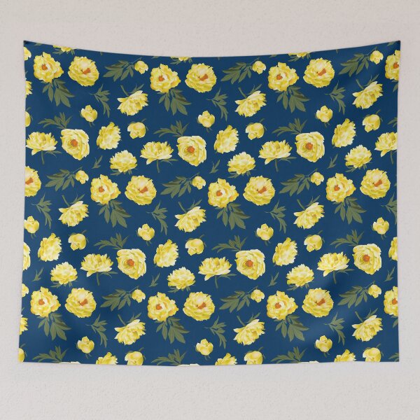 Item preview, yellow peony on blue designed and sold by kobyakov.
