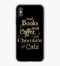 Vinilo o funda para iPhone leer libros, tomar café, comer chocolate, gatos domésticos