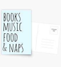 books, music, food & naps Postcards