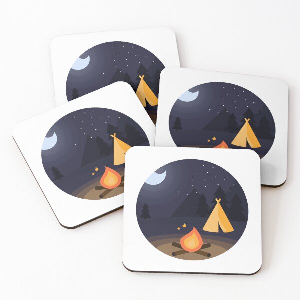 Item preview, Night landscape with bonfire and tent designed and sold by lonelyPrinter.