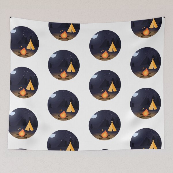 Item preview, Night landscape with bonfire and tent designed and sold by lonelyPrinter.