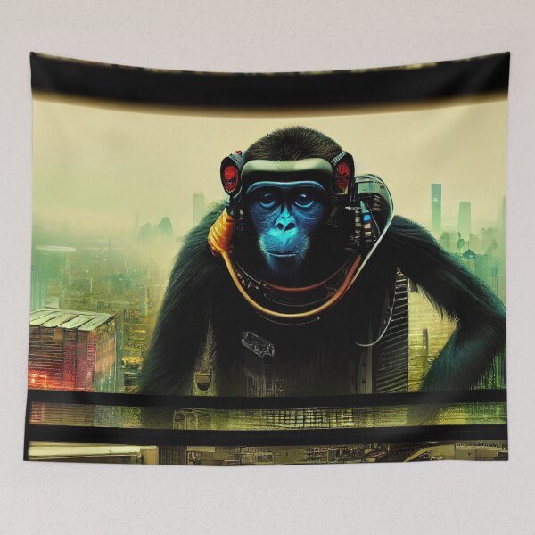 Item preview, Dystopian Digitalized Technological Monkey Sticker designed and sold by TheCreativeFab.