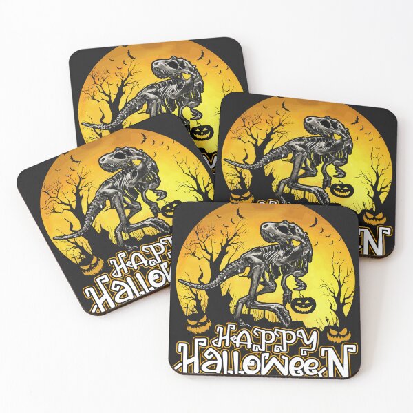 Item preview, Halloween Boys Dinosaur Skeleton T rex Scary Pumpkin Moon designed and sold by AJB ⭐⭐⭐⭐⭐✔️.