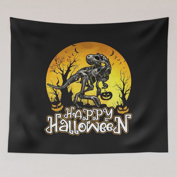 Item preview, Halloween Boys Dinosaur Skeleton T rex Scary Pumpkin Moon designed and sold by AJB ⭐⭐⭐⭐⭐✔️.