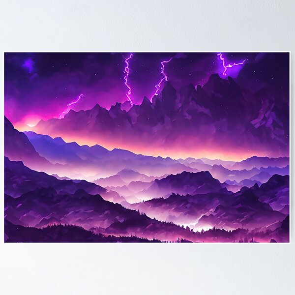 Item preview, Electric Lightning Storm Over Mountains - Anime Landscape - Genshin Impact Symbol Element Electro Lightning - Inazuma designed and sold by Fregoulix.
