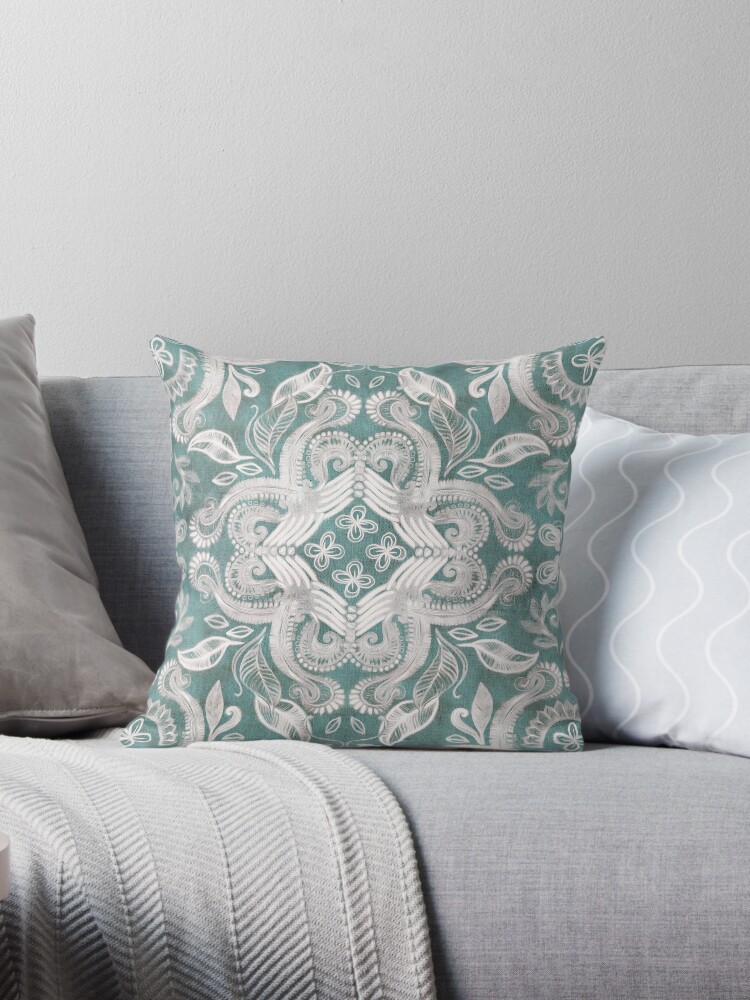 teal boho pillow
