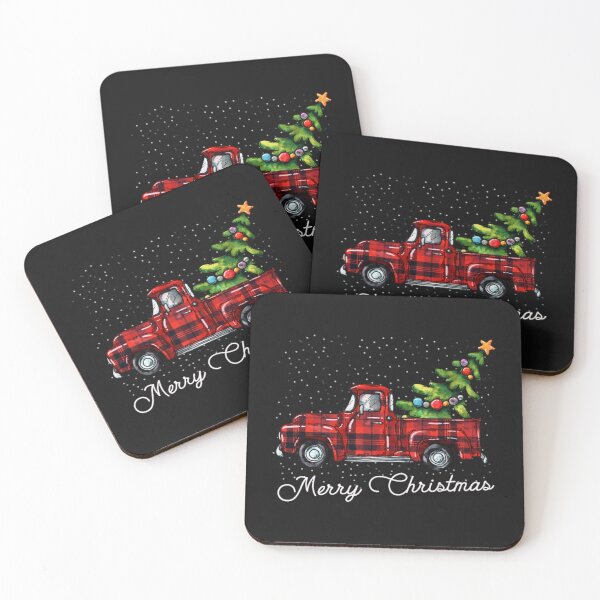 Aperçu de l'œuvre Camionnette à carreaux Buffalo rouge avec arbre Joyeux Noël créée et vendue par LucyDavies01.