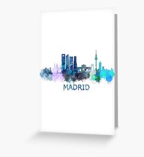 SP, MAD Madrid Spain City Skyline watercolor Hq v1 Greeting Card