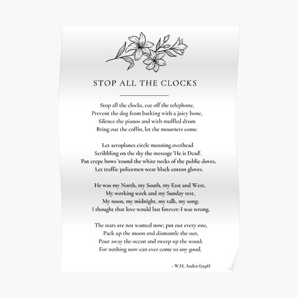 "Stop All the Clocks Funeral Poem" Poster for Sale by cindylund67