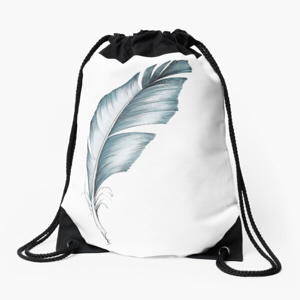 Blue feather Drawstring Bag
