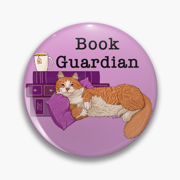 Item preview, Cat Book Guardian - Ginger Kitty Guarding Books - Cozy Kitty Book Guardian - Purple & Orange designed and sold by EcoElsa.