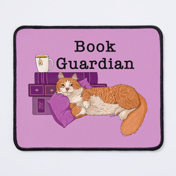Item preview, Cat Book Guardian - Ginger Kitty Guarding Books - Cozy Kitty Book Guardian - Purple & Orange designed and sold by EcoElsa.