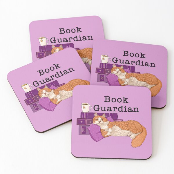 Item preview, Cat Book Guardian - Ginger Kitty Guarding Books - Cozy Kitty Book Guardian - Purple & Orange designed and sold by EcoElsa.
