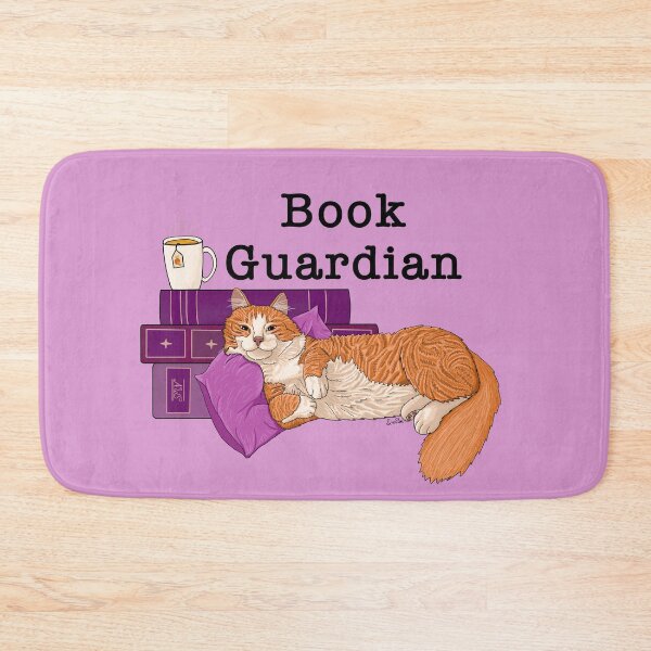 Item preview, Cat Book Guardian - Ginger Kitty Guarding Books - Cozy Kitty Book Guardian - Purple & Orange designed and sold by EcoElsa.