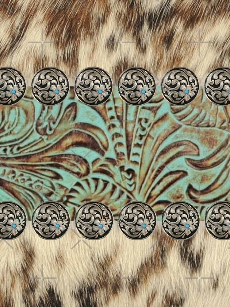 Rustic brown cowhide teal western country tooled leather by lfang77
