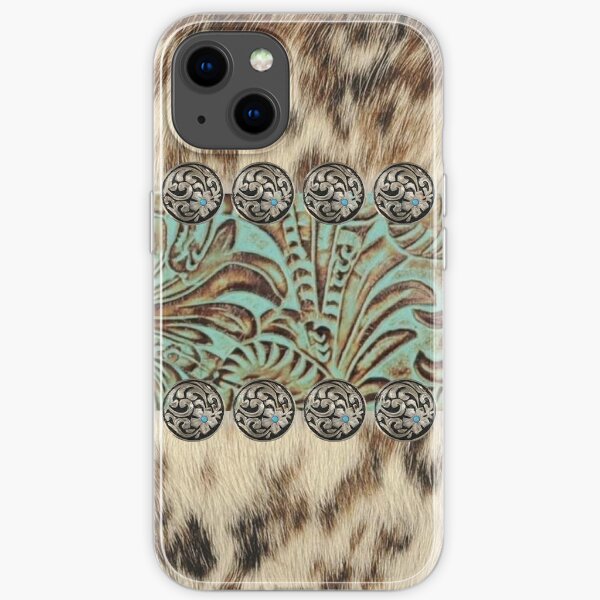 Rustic brown beige teal western country cowboy fashion iPhone Soft Case