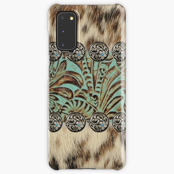 Rustic brown cowhide teal western country tooled leather Samsung Galaxy Snap Case