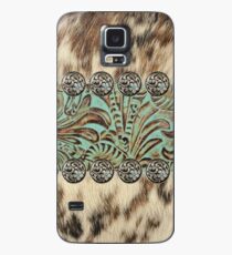 Rustic brown cowhide teal western country tooled leather Case/Skin for Samsung Galaxy