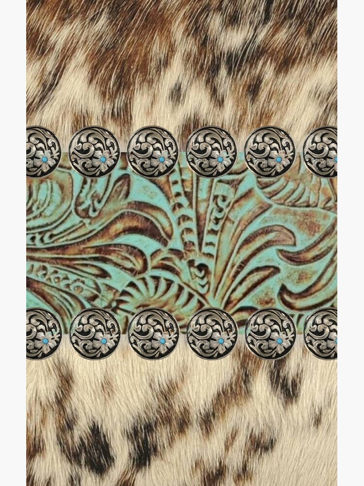 Rustic brown cowhide teal western country tooled leather by lfang77