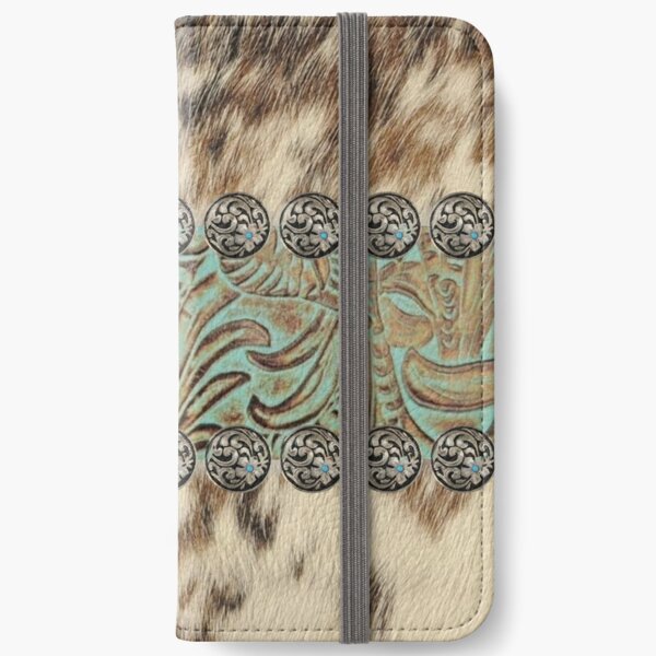 Rustic brown beige teal western country cowboy fashion iPhone Wallet