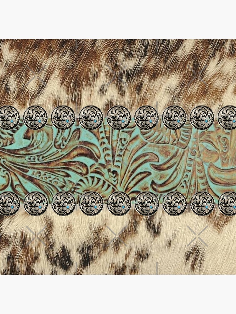 Rustic brown cowhide teal western country tooled leather by lfang77