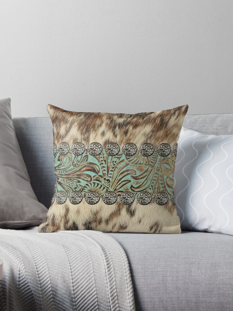 Rustic brown beige teal western country cowboy fashion | Throw Pillow